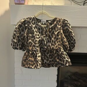 Ganni leaped puff sleeve blouse size 32 (0)